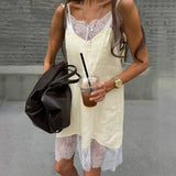 Linad Sexy Lace Spaghetti Strap Short Dress Summer Street Chic Cotton Straight Dresses Women Casual Sleeveless Dress Female 2025