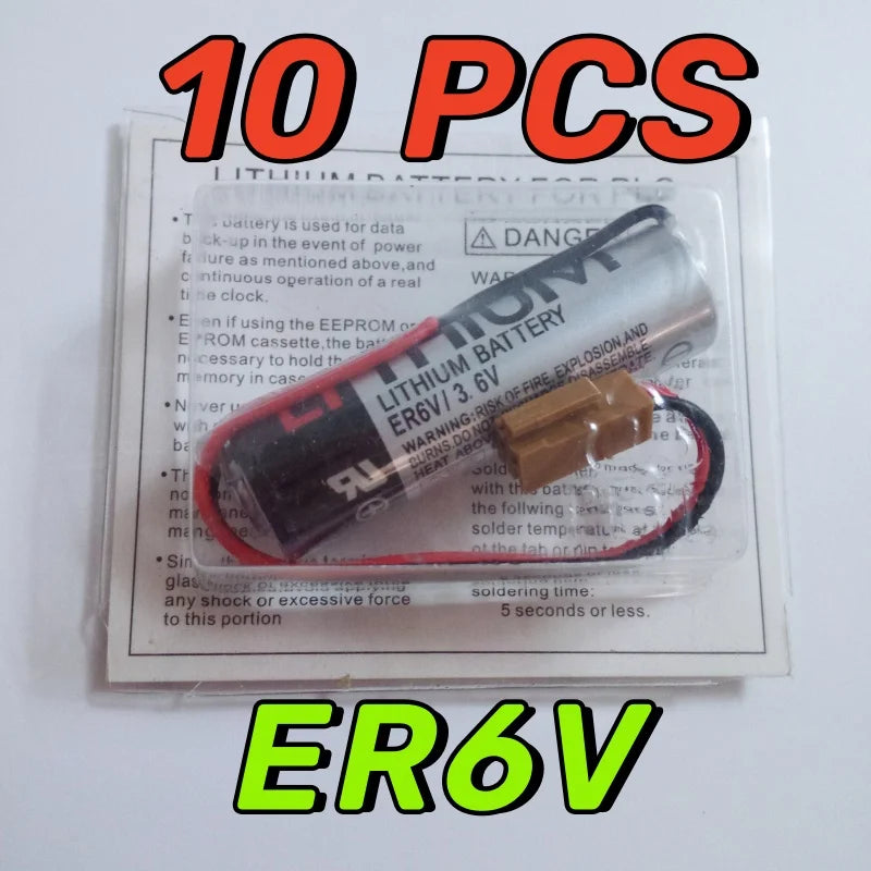 10PCS 100% Original New ER6V 3.6V 2000mAh PLC Battery With Brown Connector