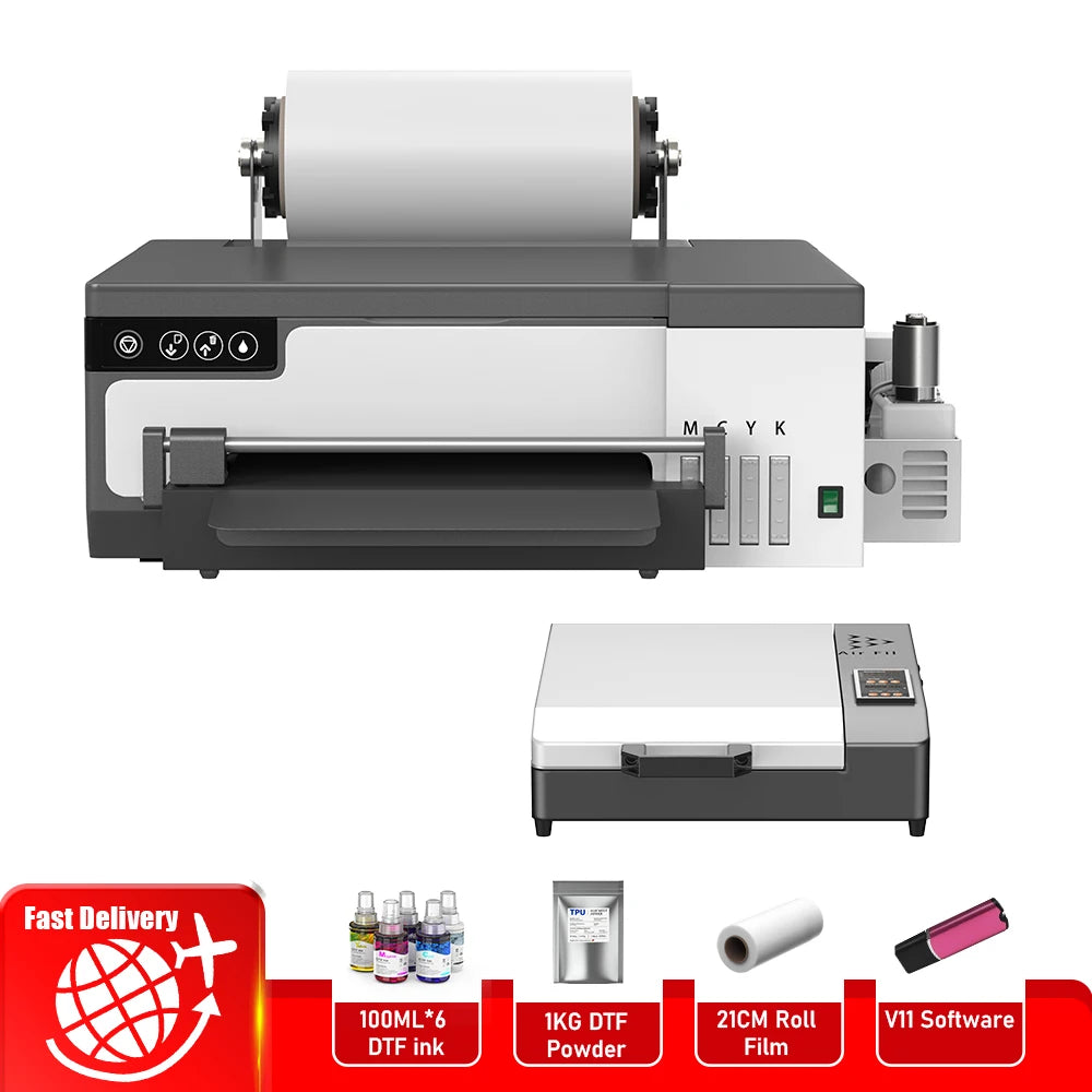 A4 A3 DTF Printer with Roll Feeder-XP600 Doubled Printing Speed Built-in White Stirring System for DIY T-Shirt Clothes print