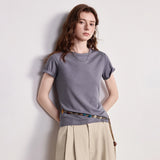 TOYOUTH women's T-shirt 2026 Spring New Lyocell Linen Slim Fit Cool Breathable Versatile Casual Tops