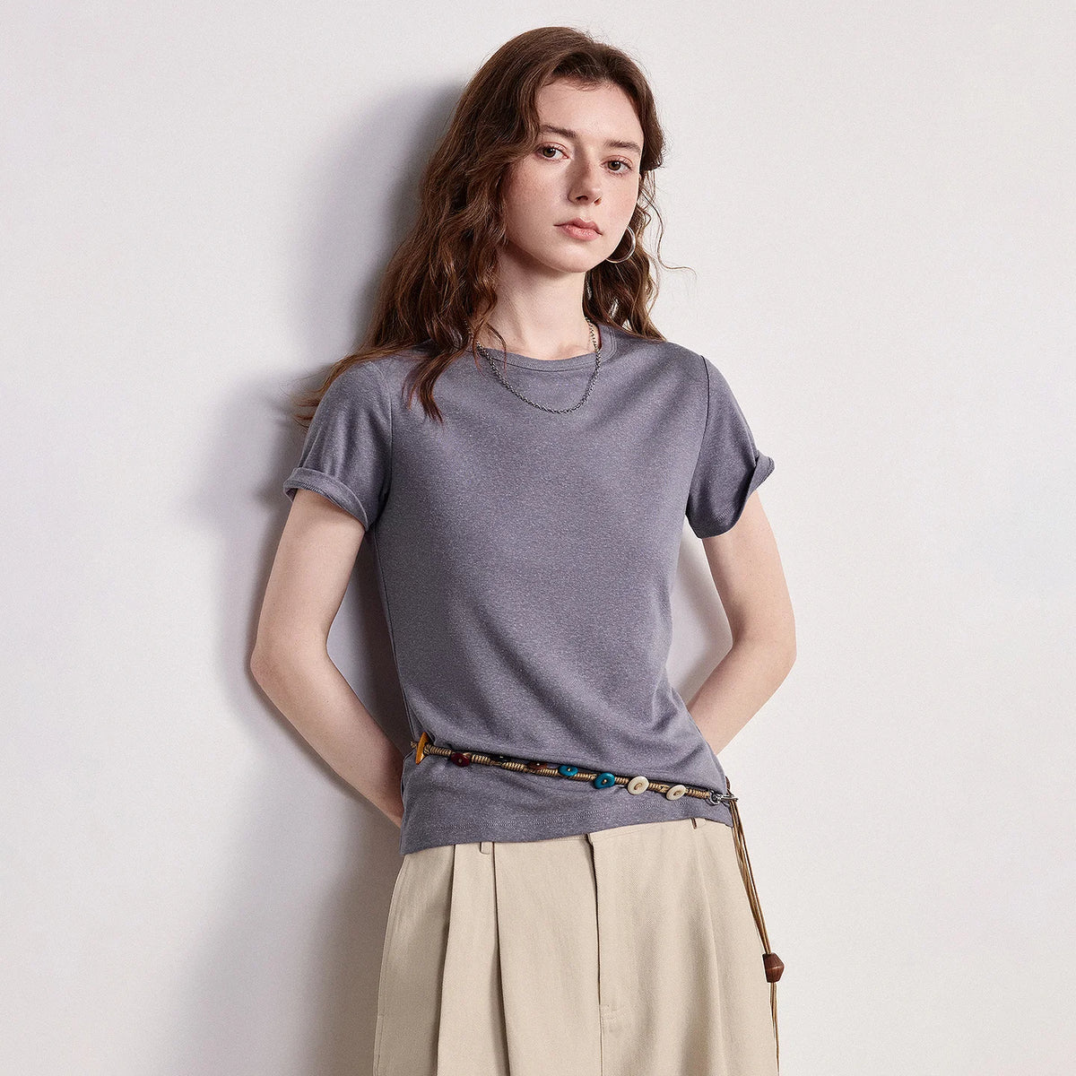 TOYOUTH women's T-shirt 2026 Spring New Lyocell Linen Slim Fit Cool Breathable Versatile Casual Tops