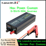 Lifepo4 Charger Power 12V 60A 100Ah Lithium Battery Charger Current /Voltage Adjustable Solar System Battery Power Accessories