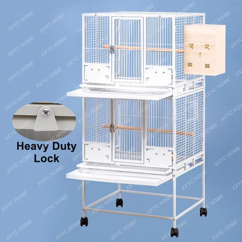 TTLarge Outdoor Bird Aviary Flight Metal Triple Parrot Breeding Stackable Bird Cage For Finches With Wheel