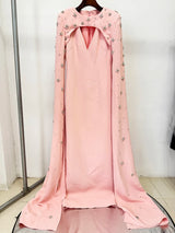 HIGH STREET Newest 2026 Designer Vestido Women's Diamonds Beaded Cape Sleeve Floor Length Maxi Long Dress