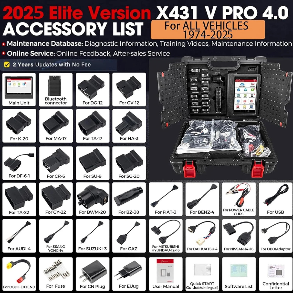 2025 LAUNCH X431 V PRO 4.0 Elite Bidirectional Scan Tool Online Coding &38+ Reset,Full System,VAG Guide,2 Yrs FREE Update