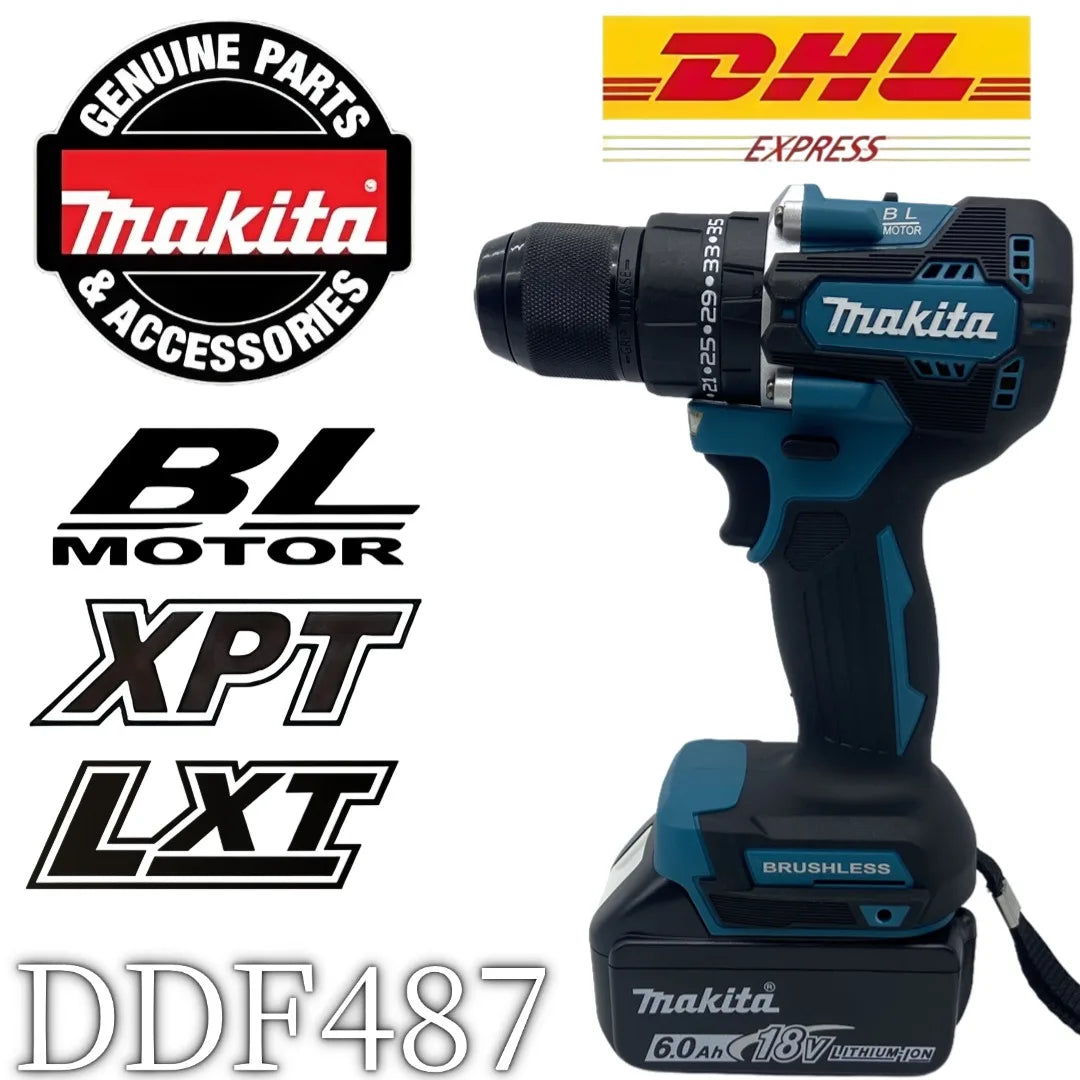 Pro-Grade Original Makita DDF487 Cordless Driver Drill Brushless Electric Impact Screwdriver 18V Rechargeable Power Tool