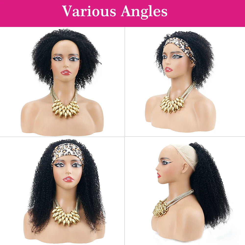 Glueless Half Wigs Human Hair Kinky Curly Headband Wig Upgrade 3 IN 1 No