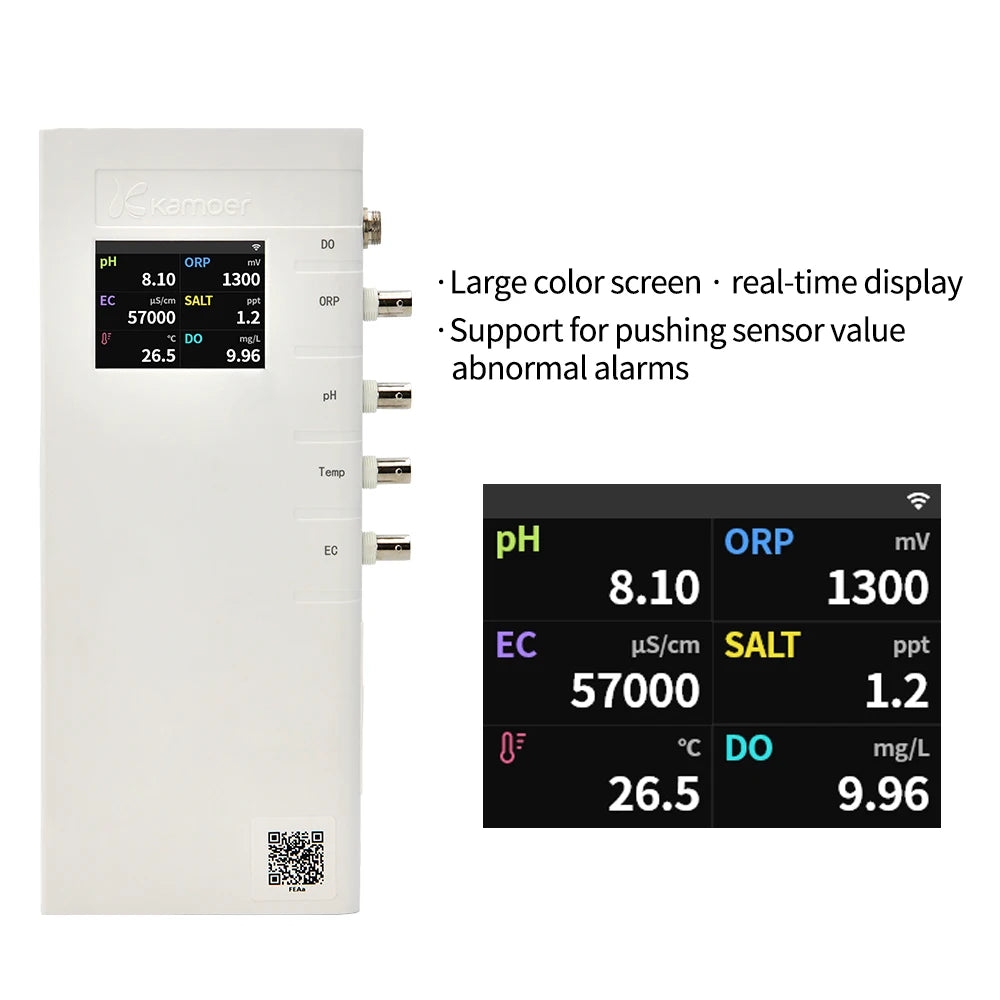 Kamoer WQS Wi-Fi Digital Water Quality Tester Kit pH/ORP/EC/DO/Salinity/Temp 24H Online Monitor APP Remote Control for Aquarium