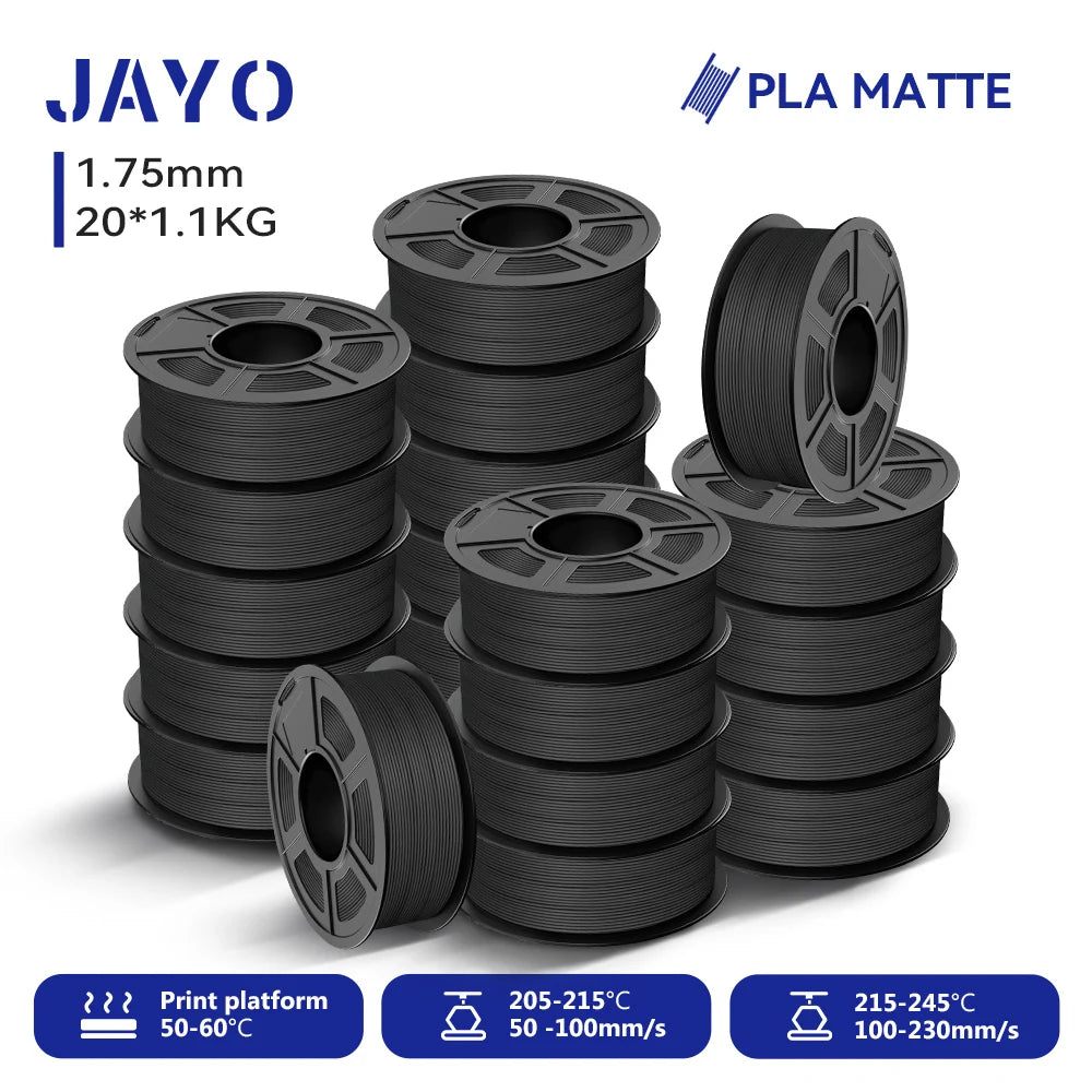 JAYO 20 Rolls 3D PLA Matte/High Speed PLA matte Printer Filament 1.75mm Neatly Wound PLA with Matte Finish Print for 3D Printer