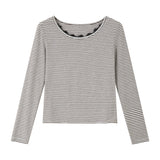 VIMLY Vintage Black White Striped T-shirt Women's 2026 Autumn Lace Spliced Long Sleeve Tees Commuter Elegant Tops Female A7255