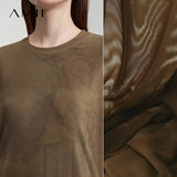 AMII Minimalist Women's Long Sleeve T-Shirt for Woman 2025 Autumn Round Neck Abstract Print Mesh Tees Casual Slim Tops 12513002