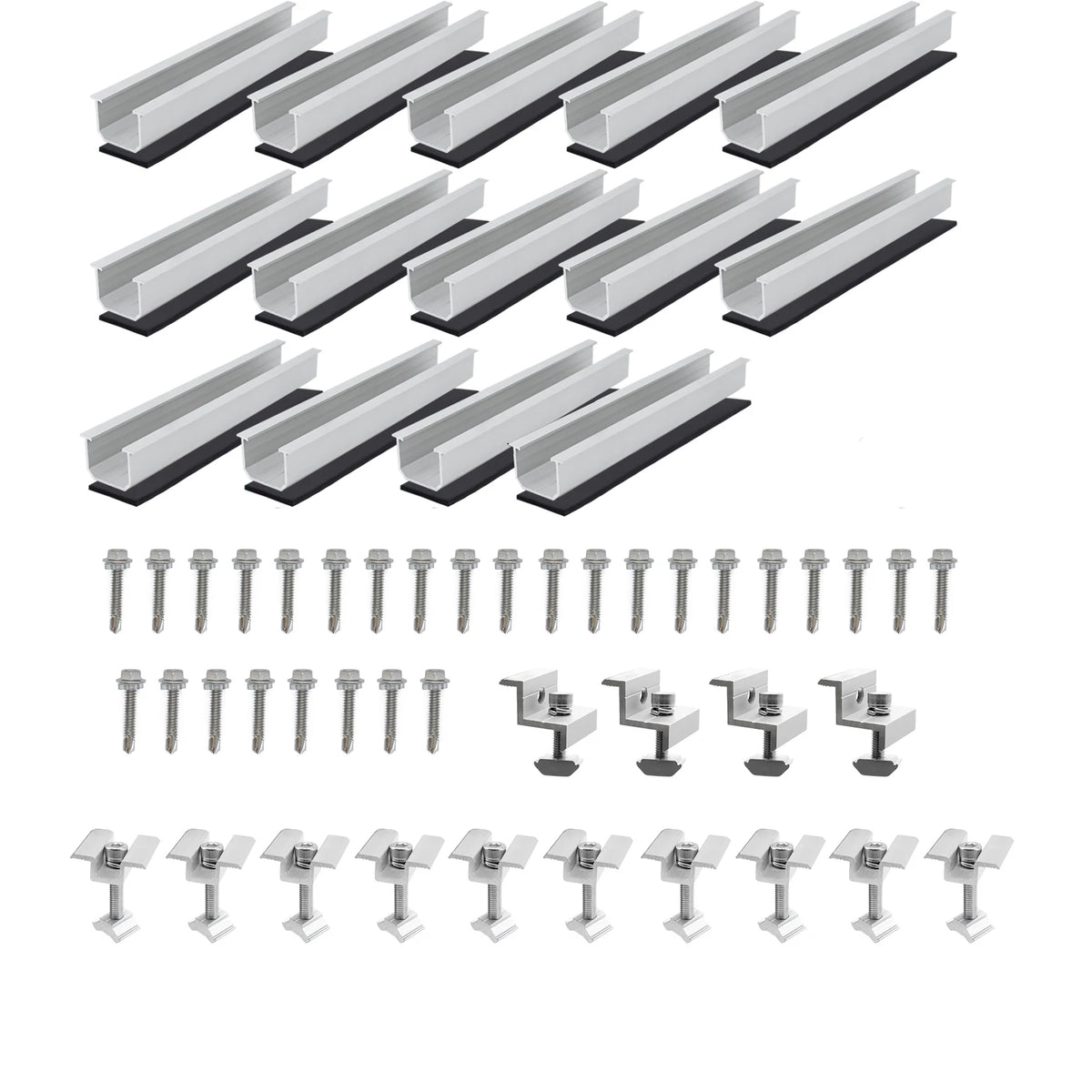 14/12/10/6pcs Solar Panel Mounting Brackets Mid and End Clamps and Rails Kit for Roofing Solar Panels of Multiple Sized