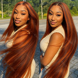 #4/350 Brown Mix Ginger Colored Skunk Stripe 5x5 Lace Front Glueless