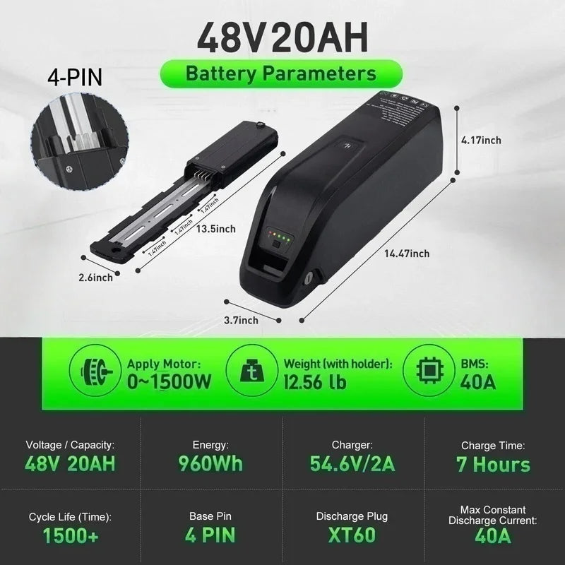Hailong E-Bike Battery 36V 48V 20000mAh 20Ah Mountain Bicycle 18650 Electric Bateria Pack for Bafang 1500W 1000W 750W 500W