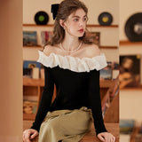 LOUIS YAO Slim Women's T-shirt 2025 Spring/Autumn Romantic French Elegance Color Contrasting Flower Bud Edge One Shoulder Tees