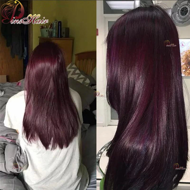 Burgundy Straight 13x6 HD Lace Frontal Wig Pre Plucked Remy Hair 99J Red Transparent Lace Front Human Hair Wigs With Baby Hair