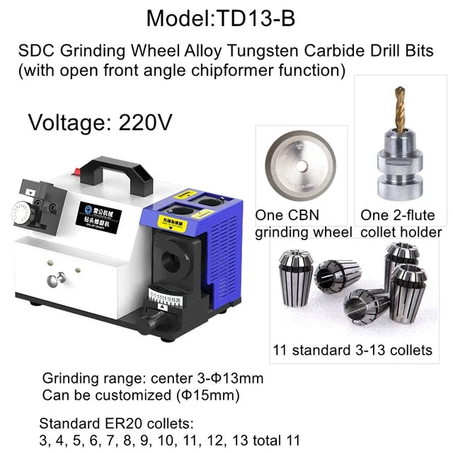 Drill Sharpener TD13-B Drill Sharpener Repair Grinder Small Twist Drill Leigong Machinery