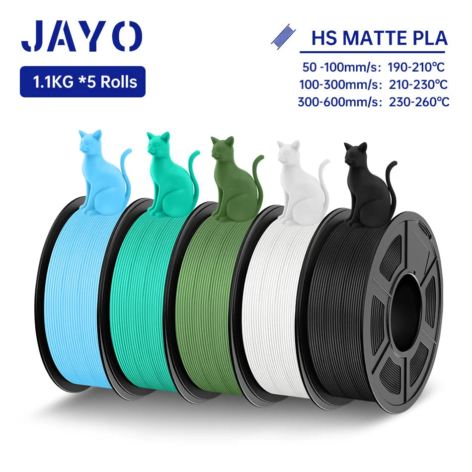 JAYO PLA Classic 3D Filament 1.75mm High Speed Matte PLA 3D Printer Filament Neatly Wound 3D Printing Materials 5Rolls/set