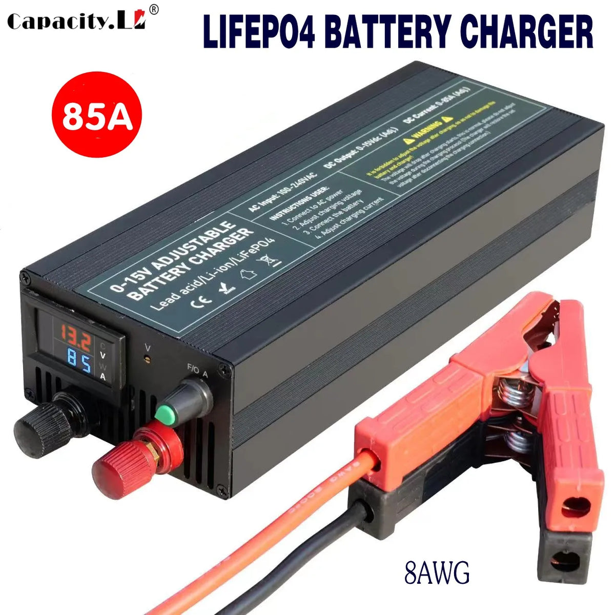 12v 100A 60a lithium Battery Charger 30A 20A 40A 50A Fast Charger with Adjustable Current 100V-240V for Lifepo4 Lithium Battery
