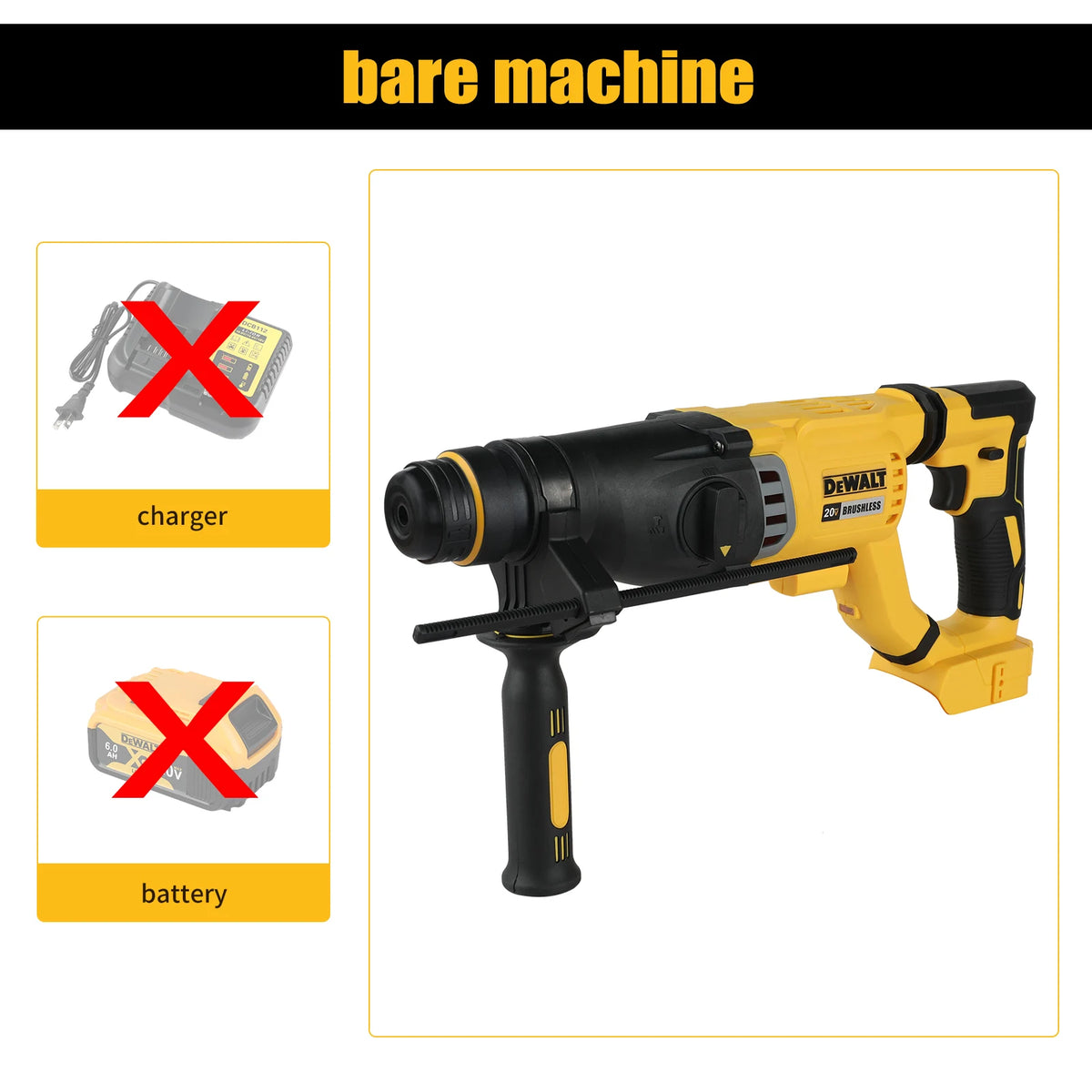 DEWALT 20V Brushless SDS-Plus Rotary Hammer 3J Impact 1165RPM 4300BPM for Concrete, Masonry, Drilling & Chiseling Jobs tools