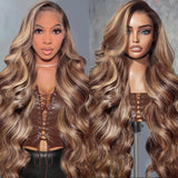 Body Wave 13x4 Hd Transparent Lace Front Wig Colored Highlight Human