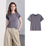 TOYOUTH women's T-shirt 2026 Spring New Lyocell Linen Slim Fit Cool Breathable Versatile Casual Tops