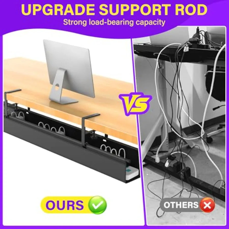 Under Desk Cable Management Tray 43.7" Cable Management Under Desk No Drill Adjustable Clamp Cord Wire Organizer Cord Hider for
