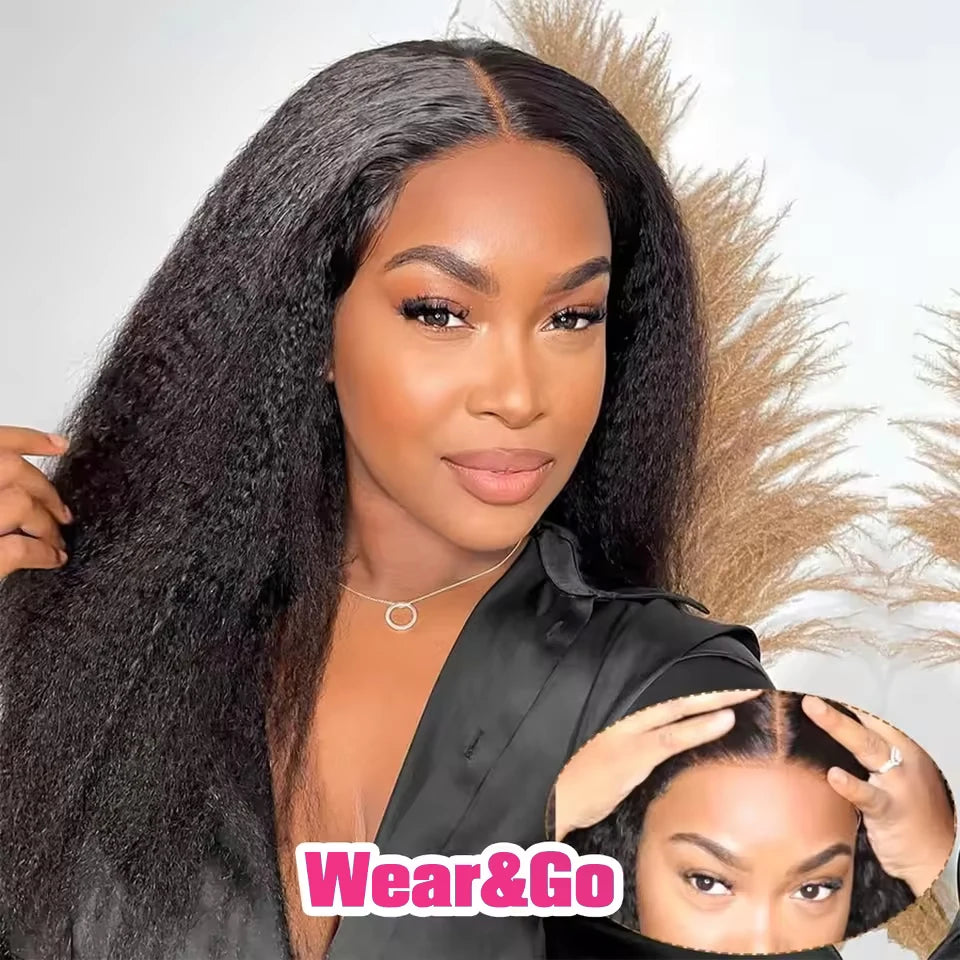 Glueless Kinky Straight Lace Front Human Hair Wig Yaki Straight 13x6 HD Lace Frontal Wig 7x5 HD Transparent Lace Closure Wigs