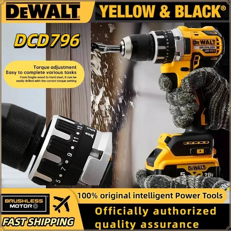Dewalt DCD796 2000RPM Cordless Electric Drill Brushless Driver Adjustable Speed Impact Hand Drill Rechargeable Power Tools