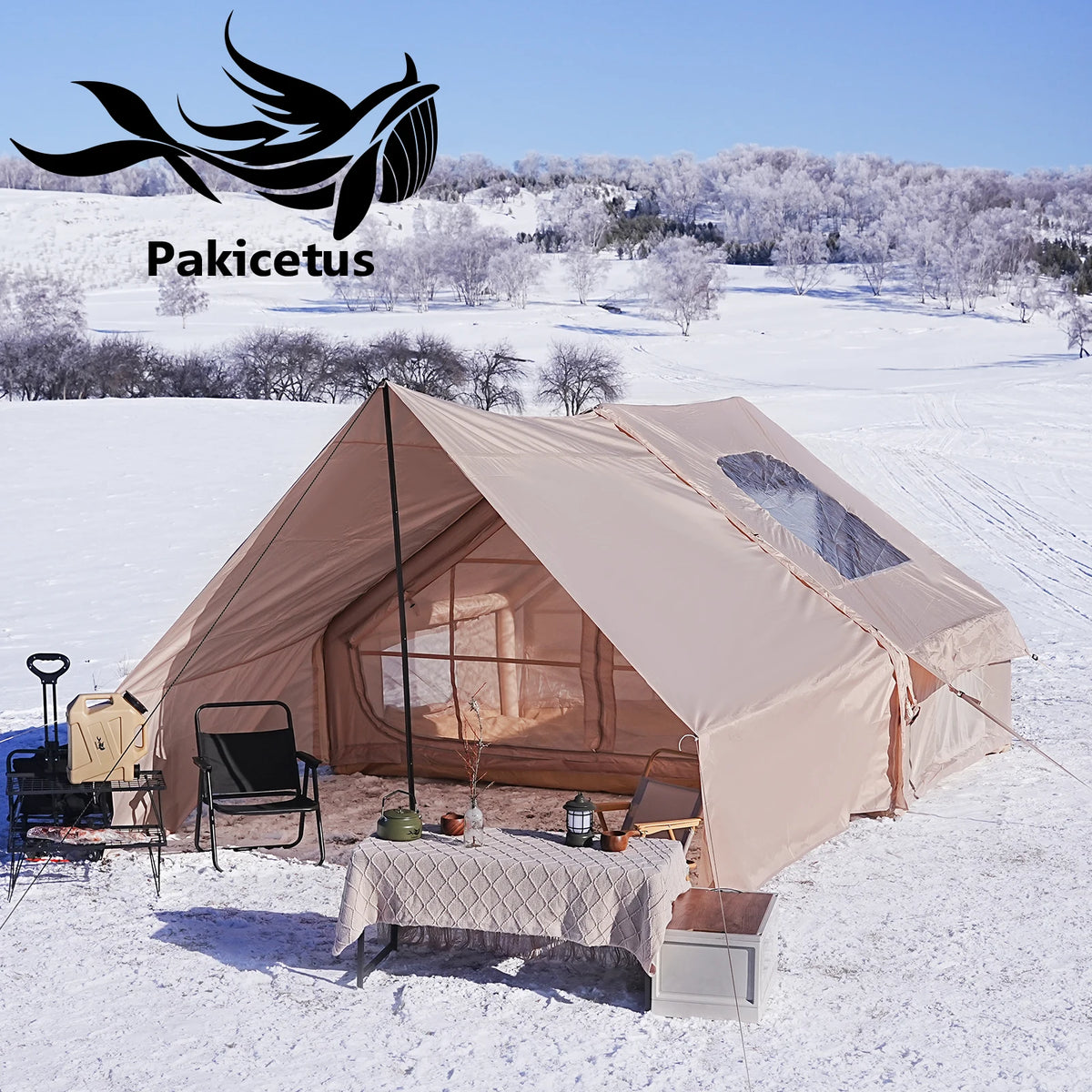 PAKICETUS Inflatable Camping Tent Luxury Glamping Tent with Roof Window Carry Bag Easy Setup Outdoor Tent for Family Weekend Trip Group Gathering, 4/6/8/10/12 Person