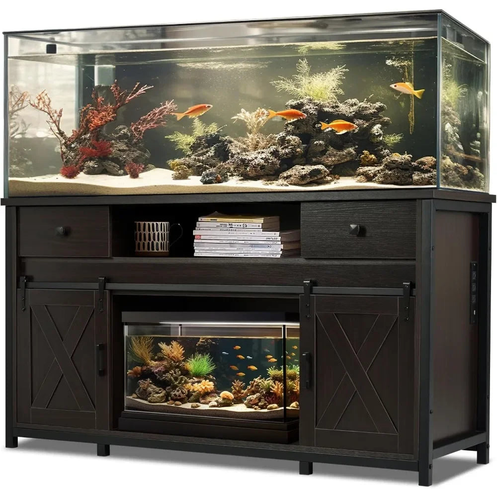 Aquarium Stand, 75 To 120 Gallon Capacity, Power Outlets, Dual Support Cabinet, Thick Hardwood Top Storage