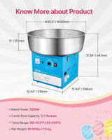 SucceBuy Electric Cotton Candy Machine 1000W Commercial Candy Floss Maker with Stainless Steel Bowl for Birthday Family Party