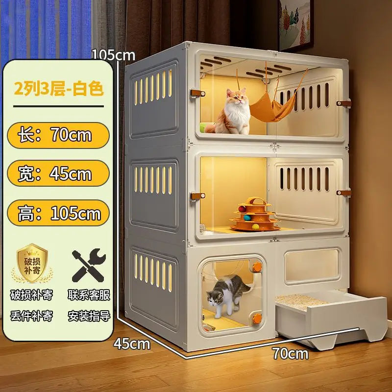 Cat Villa with Toilet Drawer Integrated Dog Cage Indoor Extra Large Space Home Cat Bed and Litter Box Pet Cats Cabinet Dog Nest