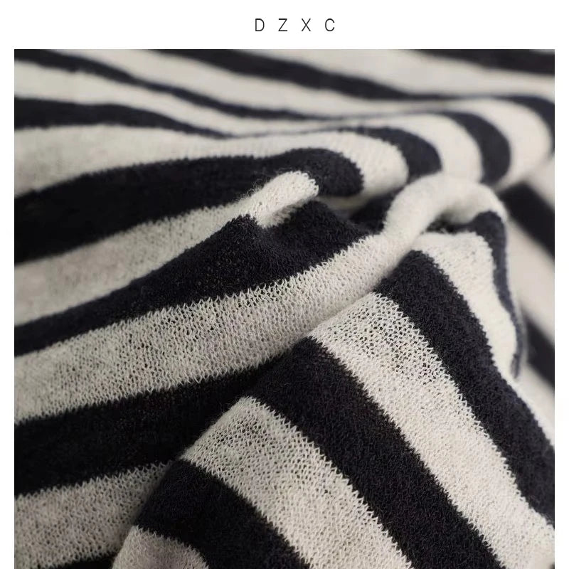 Cooling Fiber~ Cotton and Linen Striped T-Shirt, Women's Lightweight Long-Sleeve Knit Top, Loose Breathable Sun Protection Shirt, 2026 Spring/Summer New Style