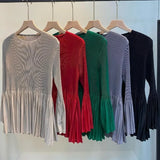 Pleated Long Sleeve T-Shirt Simple Casual Solid Color Versatile Patchwork Stretch Top Women Lightweight Stretch Clothing