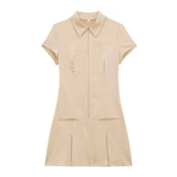 Spring 2024 Women's Faion Slim Fit ort Dr Wide Pleat Versatile Design Commute Sle ort Sve Other Material 00%