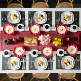 MALACASA Series Felisa 30 Piece Red Stripes Ivory White Porcelain Dinner Set with 6 Piece Cups Saucers Dessert Soup Dinner Plate